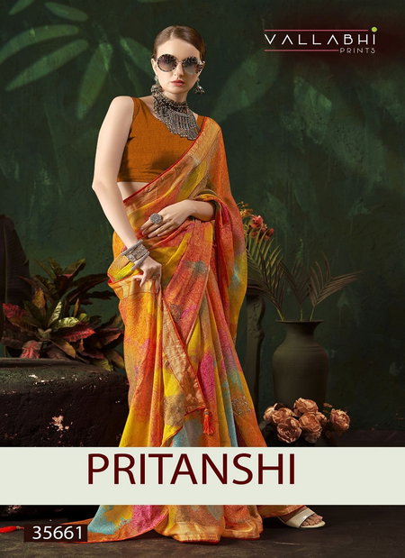 Pritanshi By Vallabhi Chiffon Leheriya Print With Fancy Swarovski Work Saree Wholesale Distributors In India